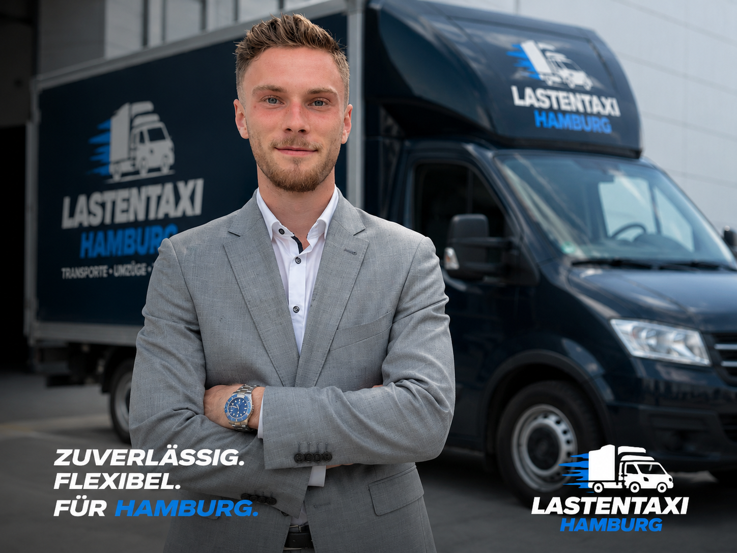 Inhaber von Lastentaxi Hamburg vor dem Firmenfahrzeug